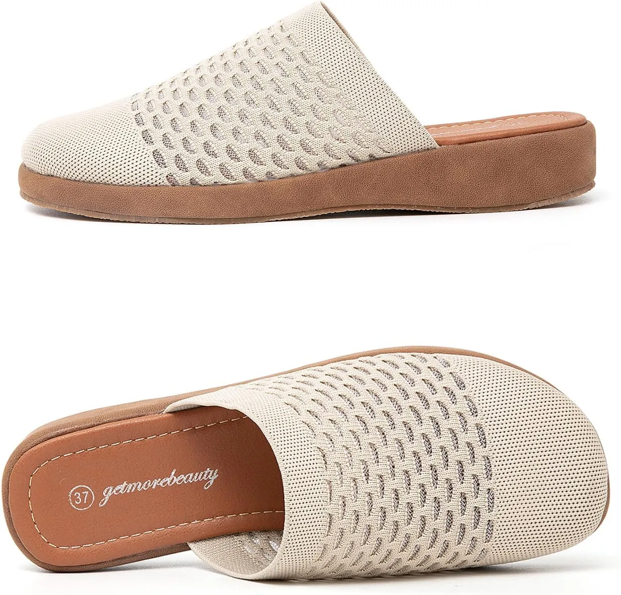 Jeesay Women's Slip On Mules Wedge Sandals Closed Toe Breathable Textile Slides Clogs Summer Shoes