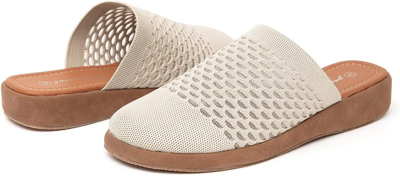 Jeesay Women's Slip On Mules Wedge Sandals Closed Toe Breathable Textile Slides Clogs Summer Shoes