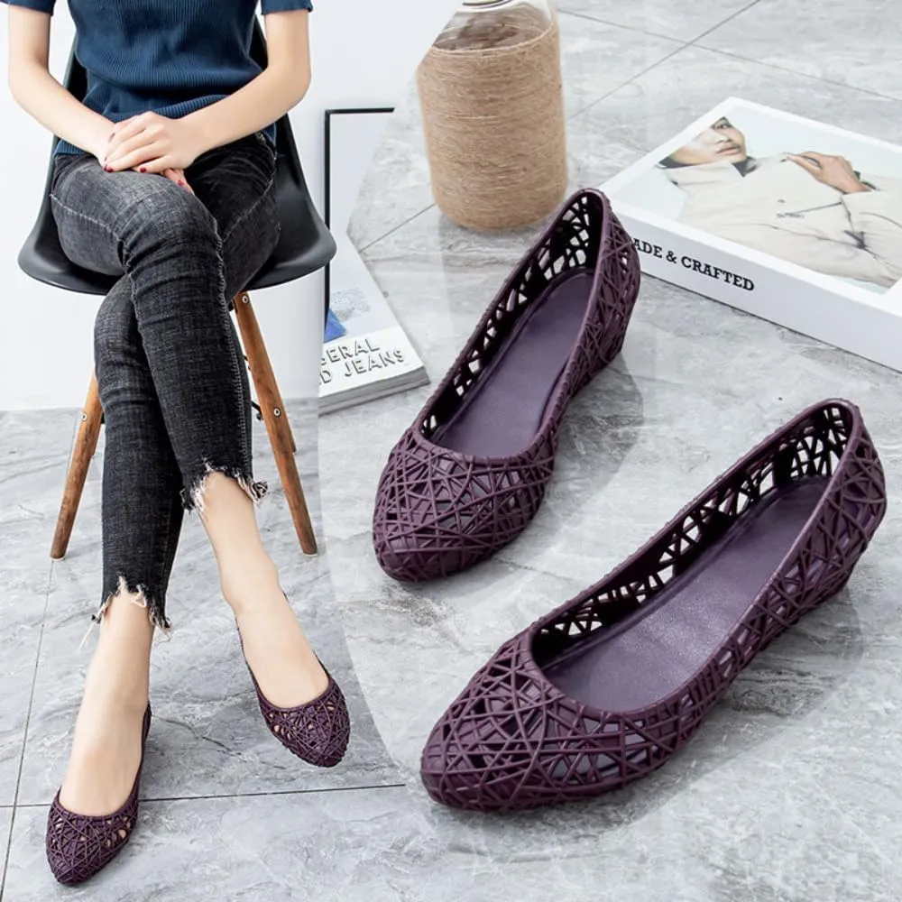 Jelly Mesh Ballet Flats for Women Clear Jelly Sandals Hollow Pointed Toe Loafers Slip on House Slippers Lightweight Breathable No Slip Pump Dressy Ballerina Shoes Summer Beach Party Cruise Vacation