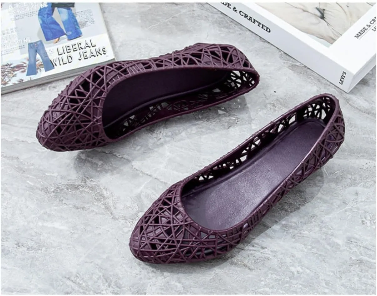 Jelly Mesh Ballet Flats for Women Clear Jelly Sandals Hollow Pointed Toe Loafers Slip on House Slippers Lightweight Breathable No Slip Pump Dressy Ballerina Shoes Summer Beach Party Cruise Vacation