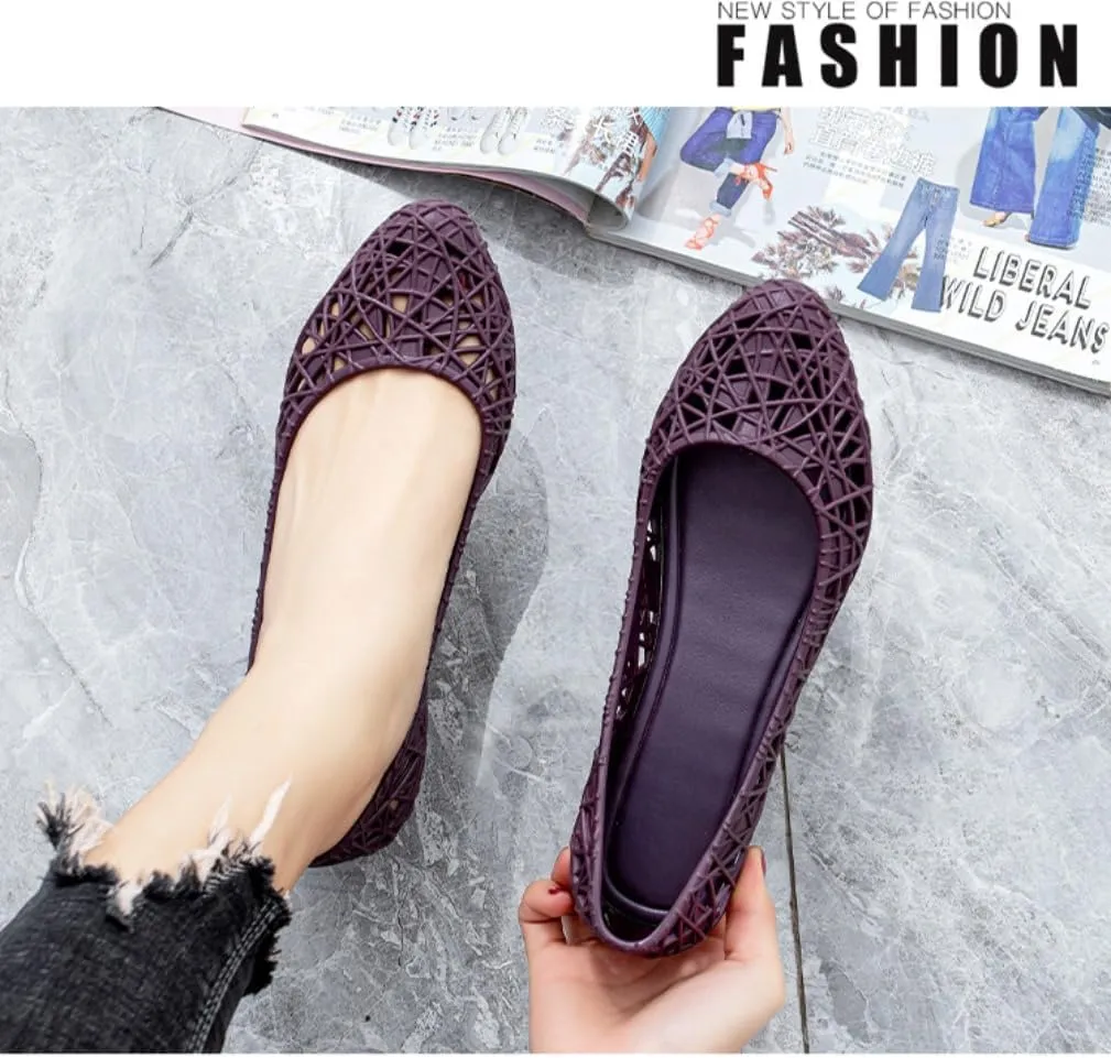 Jelly Mesh Ballet Flats for Women Clear Jelly Sandals Hollow Pointed Toe Loafers Slip on House Slippers Lightweight Breathable No Slip Pump Dressy Ballerina Shoes Summer Beach Party Cruise Vacation