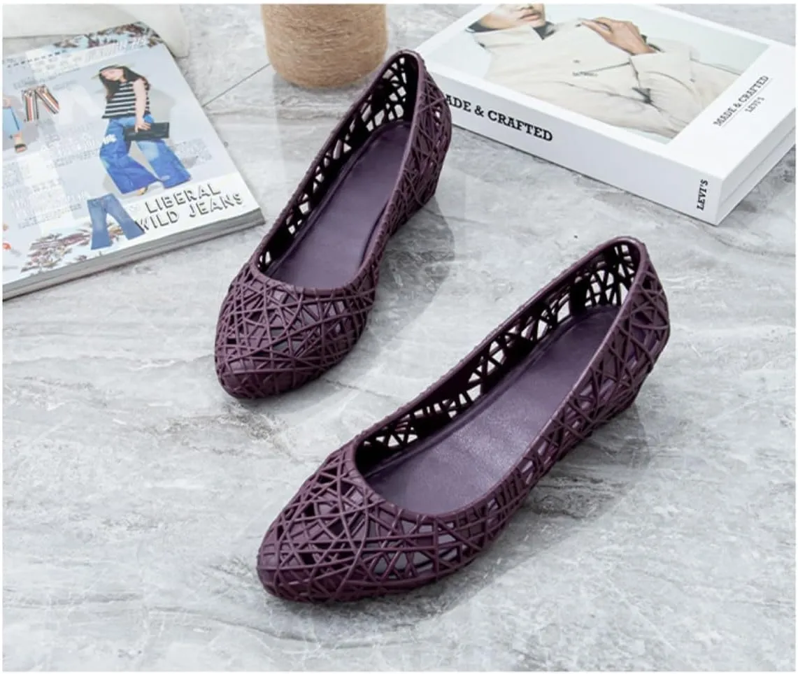 Jelly Mesh Ballet Flats for Women Clear Jelly Sandals Hollow Pointed Toe Loafers Slip on House Slippers Lightweight Breathable No Slip Pump Dressy Ballerina Shoes Summer Beach Party Cruise Vacation
