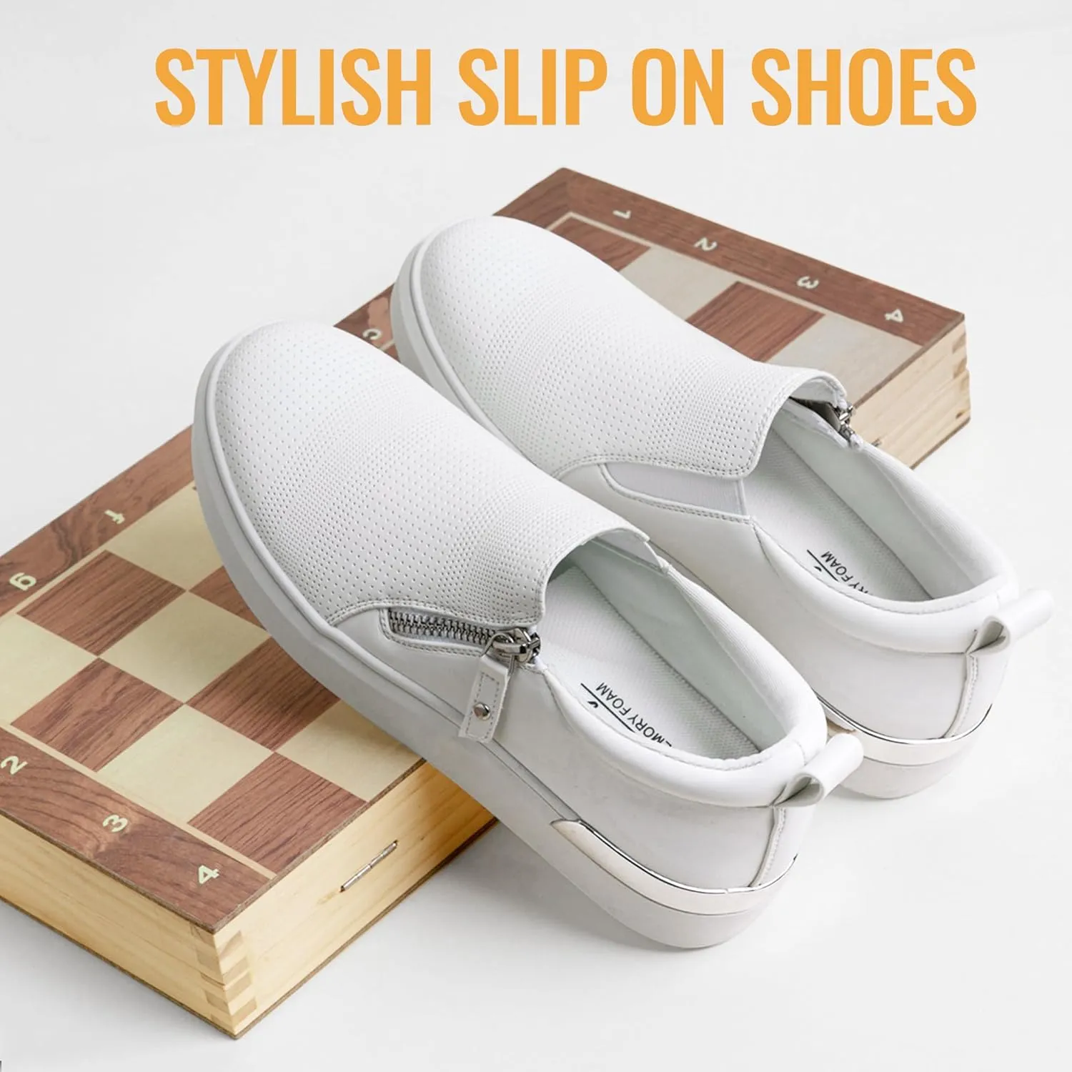 Jeossy Women's Slip On Shoes Casual Fashion Sneakers 8010 Arch Support Loafers for Women with Zipper