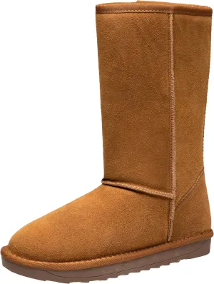 Jeossy Women's Winter Snow Boots, Warm Suede Fur Slip on Mid Calf Plush Fuzzy Tall Shoes