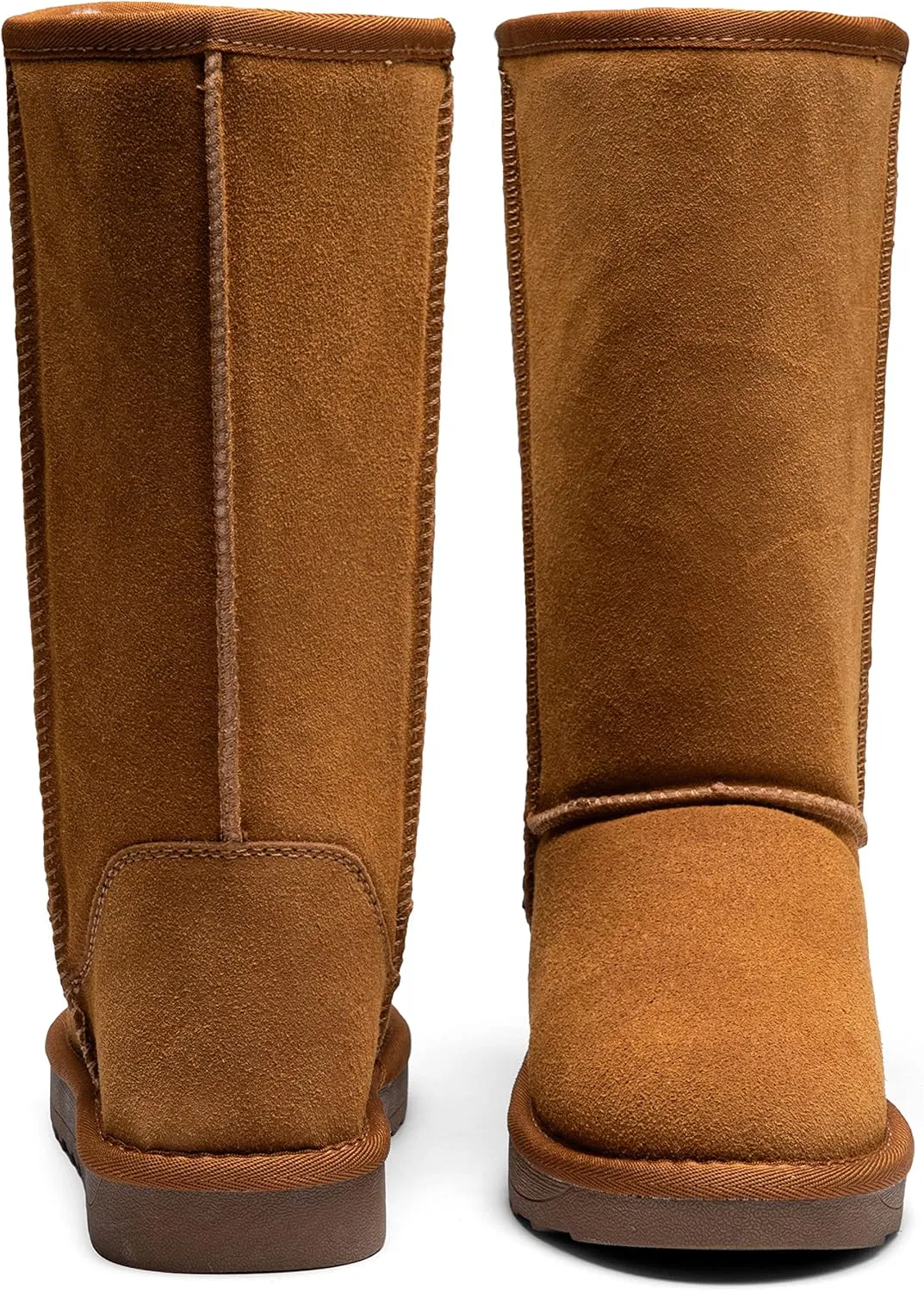 Jeossy Women's Winter Snow Boots, Warm Suede Fur Slip on Mid Calf Plush Fuzzy Tall Shoes