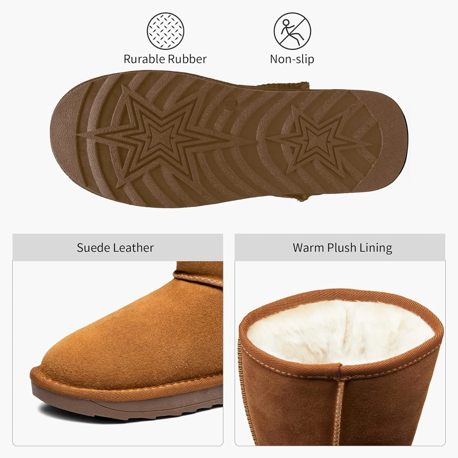 Jeossy Women's Winter Snow Boots, Warm Suede Fur Slip on Mid Calf Plush Fuzzy Tall Shoes