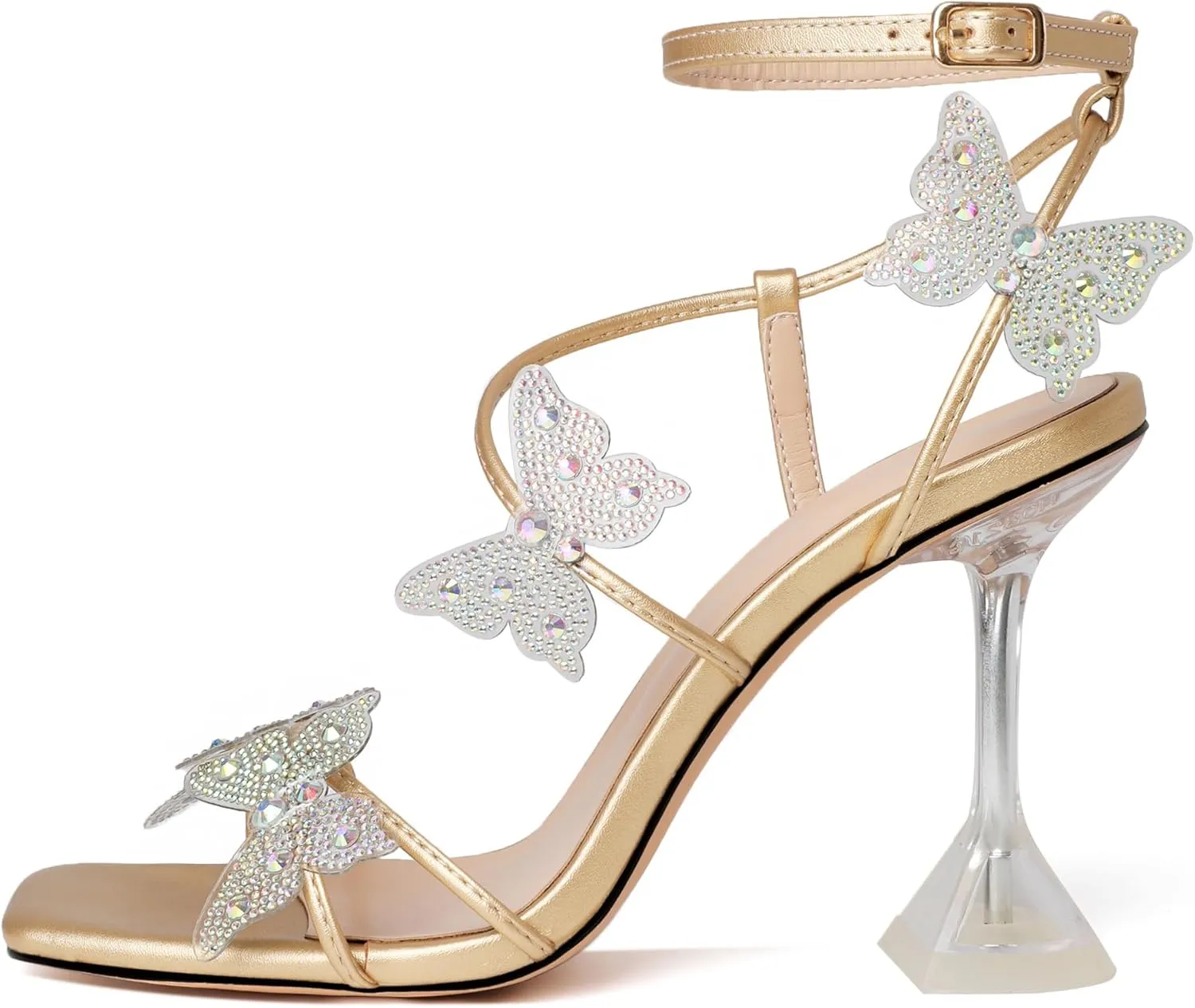 Joseywade Butterfly Heels Heeled Sandals Rhinestone Crystal Butterflies Heels Open Toe Clear Spool High Heels 4 Inch Women's Shoes