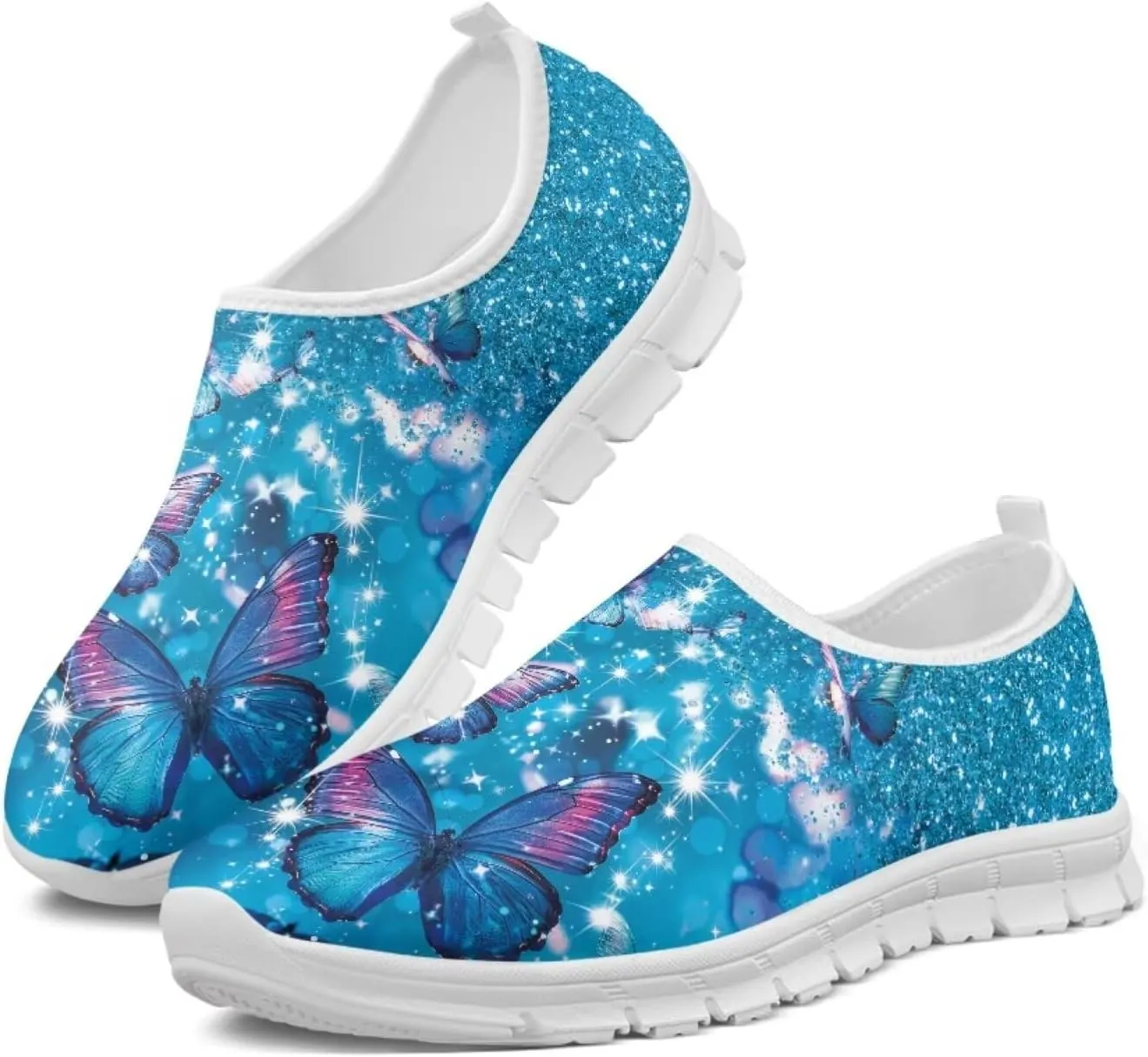 JoyLamoria Butterfly on Marble Canvas Shoes Slip On Fashion Sneakers Low Top Walking Flats Art Travel Shoes for Women