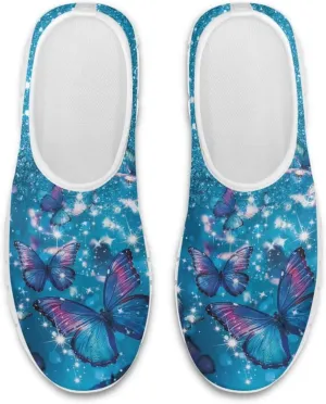 JoyLamoria Butterfly on Marble Canvas Shoes Slip On Fashion Sneakers Low Top Walking Flats Art Travel Shoes for Women