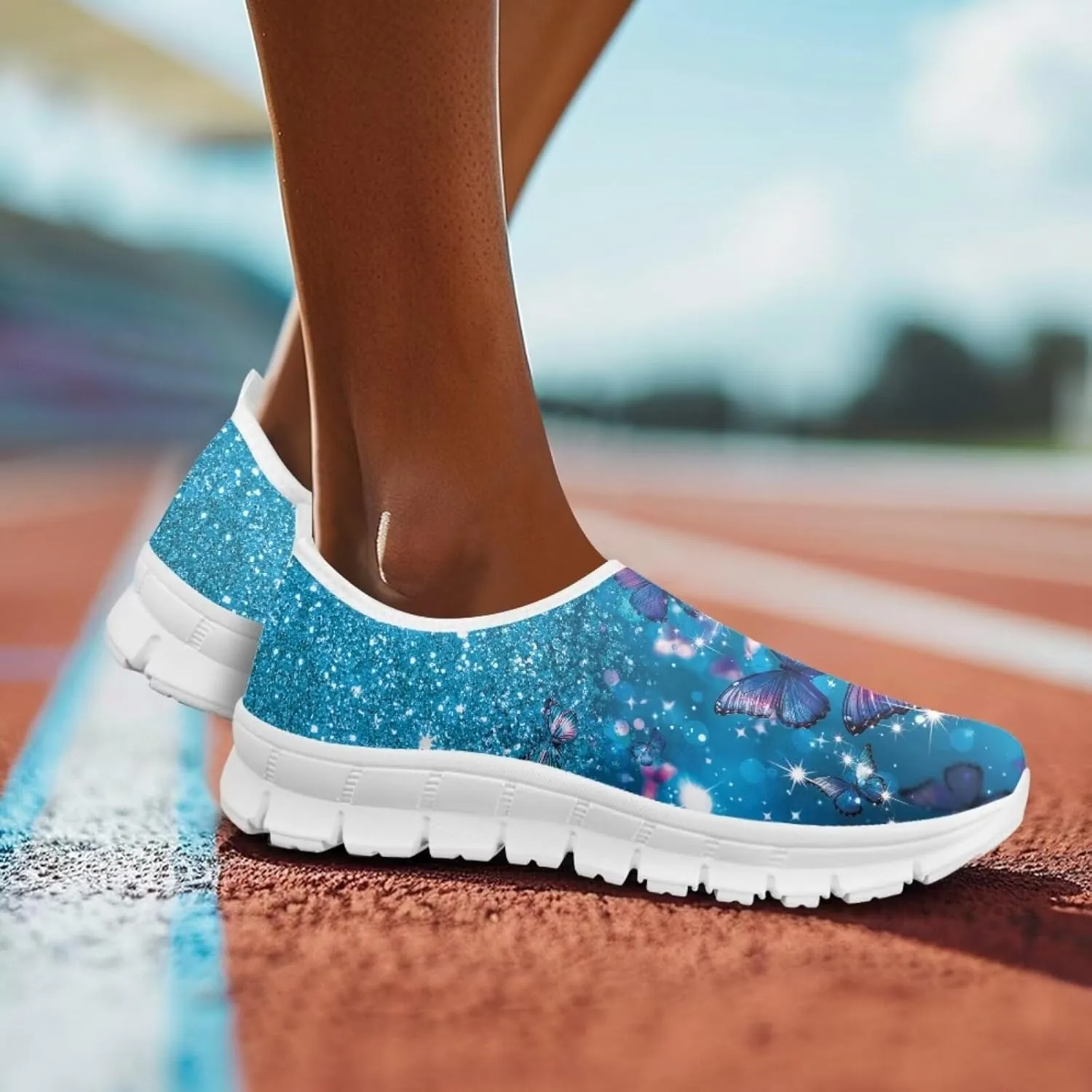 JoyLamoria Butterfly on Marble Canvas Shoes Slip On Fashion Sneakers Low Top Walking Flats Art Travel Shoes for Women