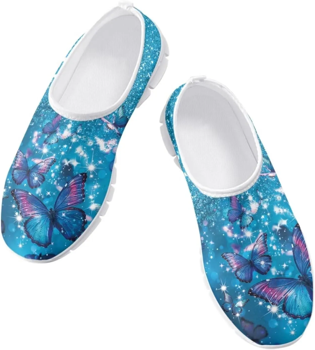 JoyLamoria Butterfly on Marble Canvas Shoes Slip On Fashion Sneakers Low Top Walking Flats Art Travel Shoes for Women
