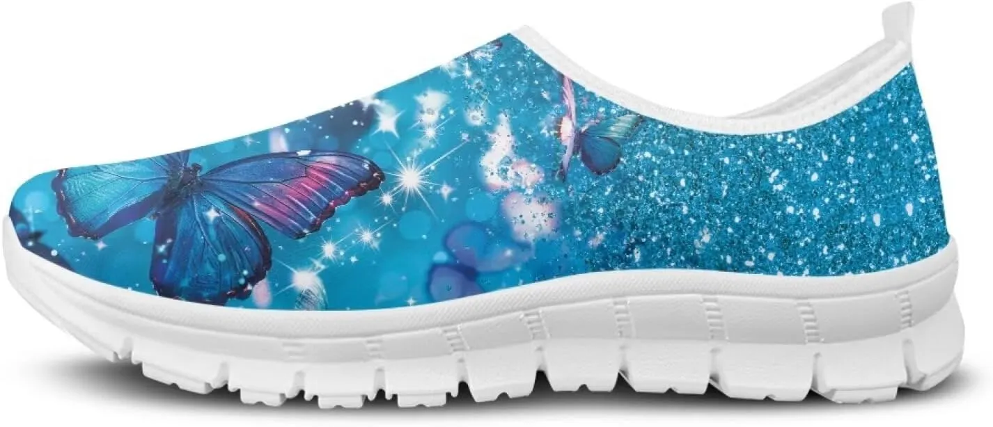 JoyLamoria Butterfly on Marble Canvas Shoes Slip On Fashion Sneakers Low Top Walking Flats Art Travel Shoes for Women