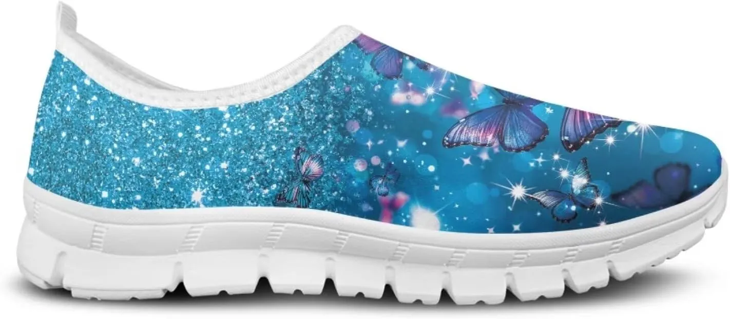 JoyLamoria Butterfly on Marble Canvas Shoes Slip On Fashion Sneakers Low Top Walking Flats Art Travel Shoes for Women