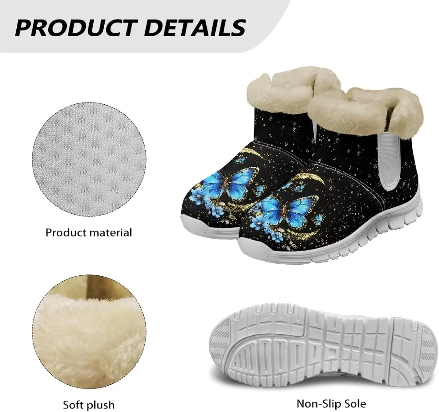 JoyLamoria Funny Santa Claus Reindeer Print Snow Boots for Women Christmas Blue Snowflake Fuzzy Boots Walking Sneakers Boots Warm Lined Boots Anti Slip for Outdoor