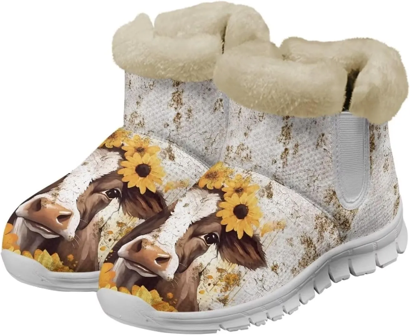 JoyLamoria Funny Santa Claus Reindeer Print Snow Boots for Women Christmas Blue Snowflake Fuzzy Boots Walking Sneakers Boots Warm Lined Boots Anti Slip for Outdoor