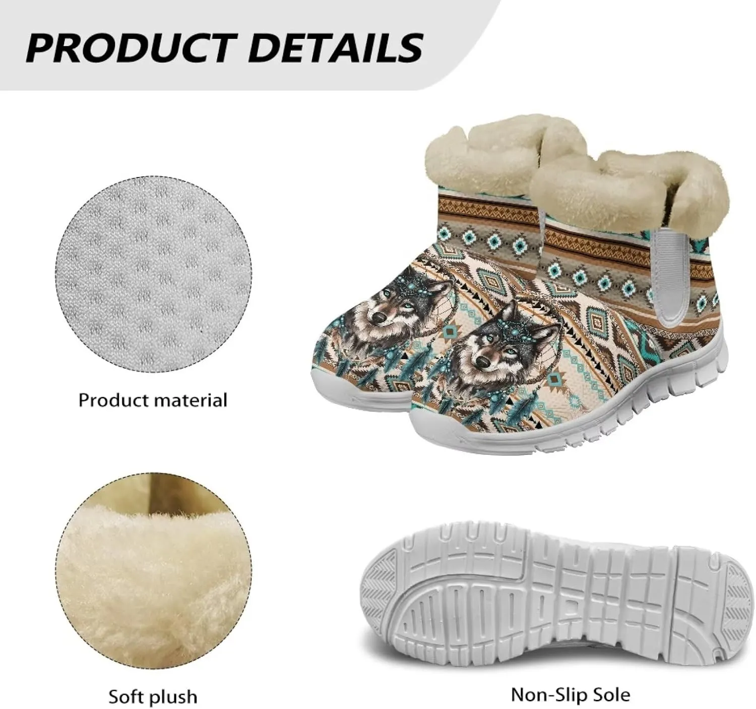 JoyLamoria Funny Santa Claus Reindeer Print Snow Boots for Women Christmas Blue Snowflake Fuzzy Boots Walking Sneakers Boots Warm Lined Boots Anti Slip for Outdoor