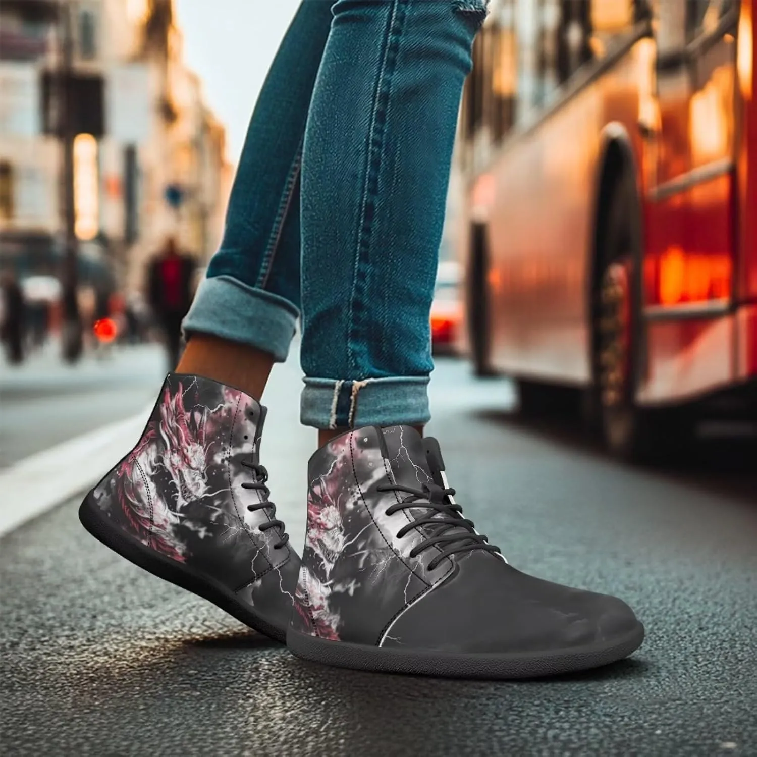 JoyLamoria Skull Platform Sneakers Casual Hi Sneakers Lace up High Top Shoes Hip Hop Gothic Leather Shoes,Black