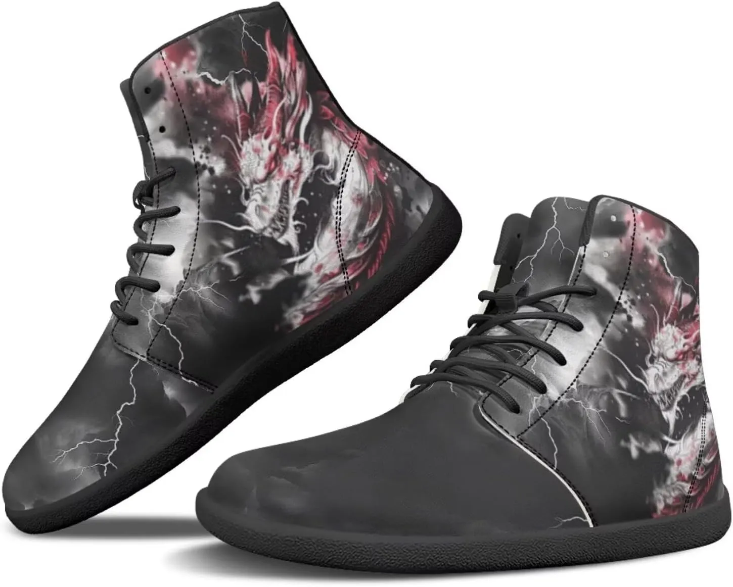 JoyLamoria Skull Platform Sneakers Casual Hi Sneakers Lace up High Top Shoes Hip Hop Gothic Leather Shoes,Black