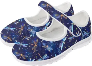 JoyLamoria Women’s Mary Jane Flats,Slip on Walking Shoes Comfort Travel Flats Adjustable Barefoot Shoes,Boho Dragonfly