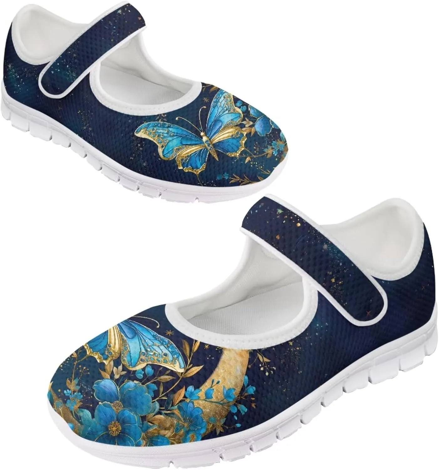 JoyLamoria Women’s Mary Jane Flats,Slip on Walking Shoes Comfort Travel Flats Adjustable Barefoot Shoes,Boho Dragonfly