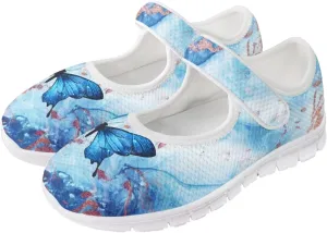 JoyLamoria Women’s Mary Jane Flats,Slip on Walking Shoes Comfort Travel Flats Adjustable Barefoot Shoes,Boho Dragonfly