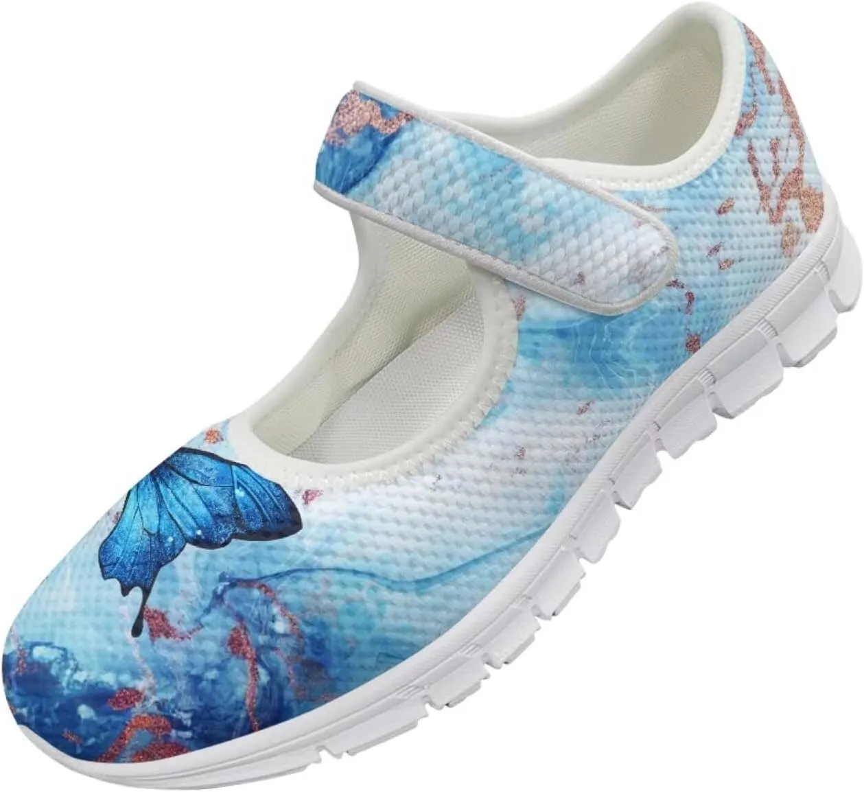 JoyLamoria Women’s Mary Jane Flats,Slip on Walking Shoes Comfort Travel Flats Adjustable Barefoot Shoes,Boho Dragonfly