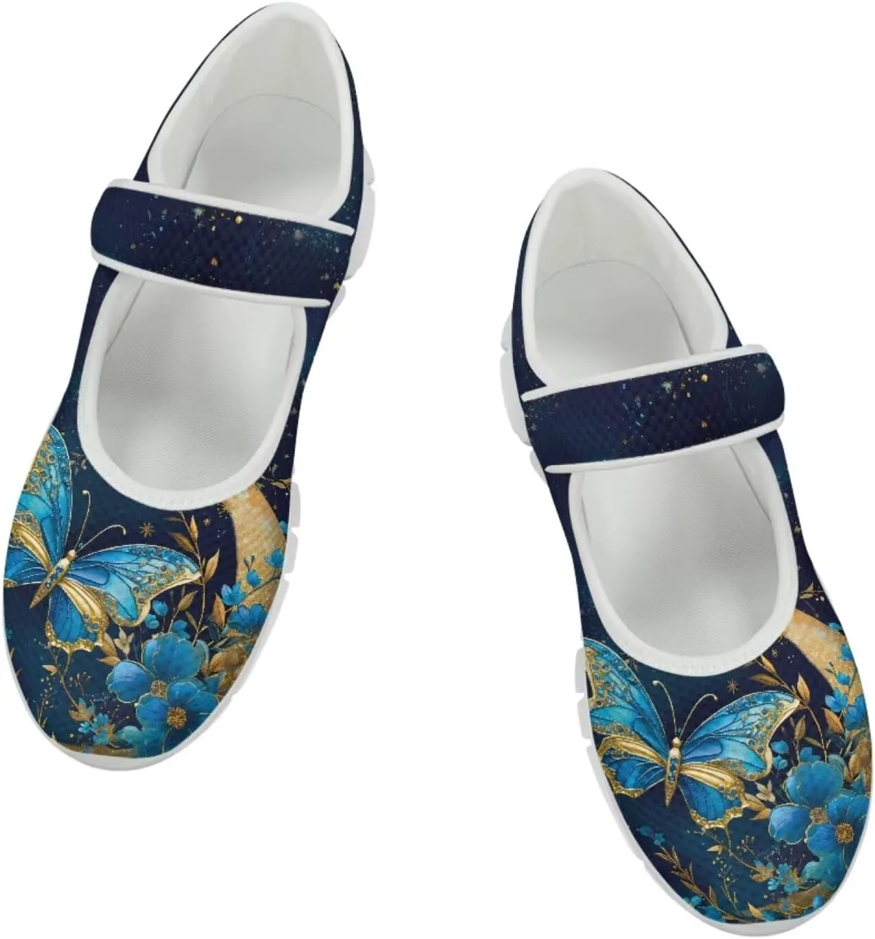 JoyLamoria Women’s Mary Jane Flats,Slip on Walking Shoes Comfort Travel Flats Adjustable Barefoot Shoes,Boho Dragonfly