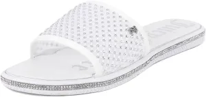 Juicy Couture Women's Slide Sandals - Glitter Bling Open Toe Sparkle Flats - Dressy Summer Casual Footwear
