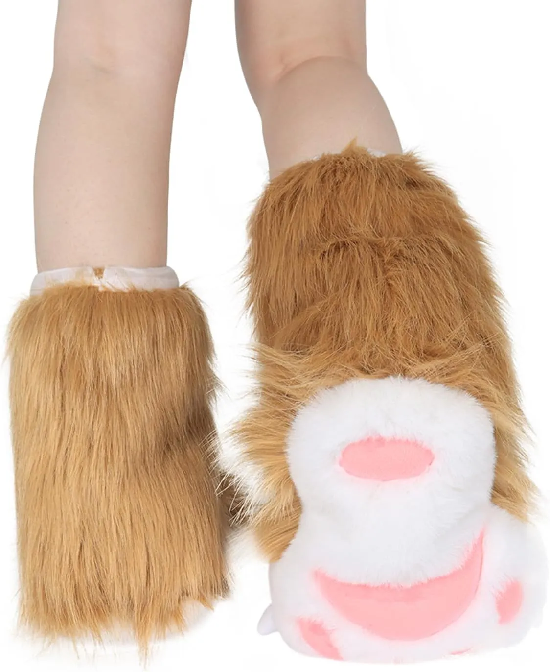 JUNBOON Fuzzy Bear Feet Paw Slippers Cat Wolf Fox Animal Claw Shoes Furry Boots Costume Accessories for Adult Halloween Cosplay Indoor