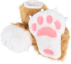 JUNBOON Fuzzy Bear Feet Paw Slippers Cat Wolf Fox Animal Claw Shoes Furry Boots Costume Accessories for Adult Halloween Cosplay Indoor