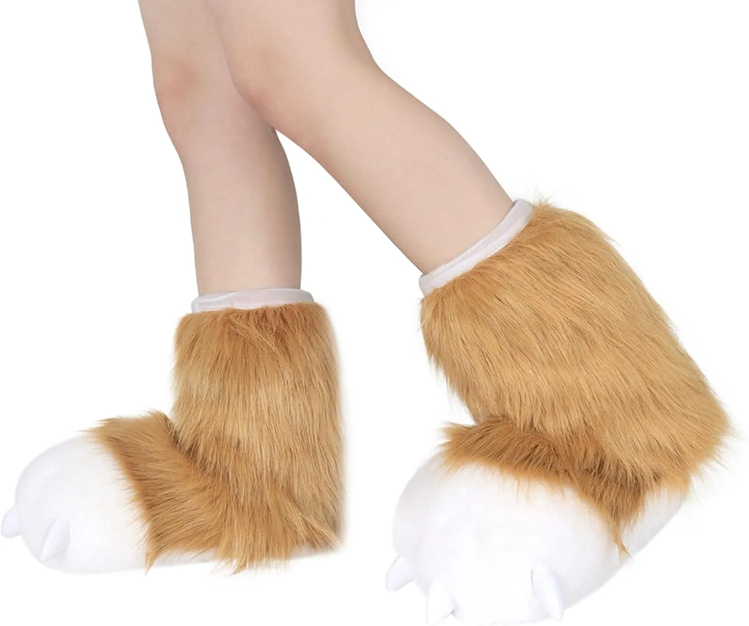 JUNBOON Fuzzy Bear Feet Paw Slippers Cat Wolf Fox Animal Claw Shoes Furry Boots Costume Accessories for Adult Halloween Cosplay Indoor