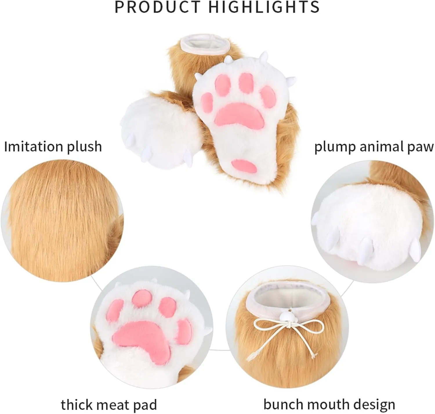 JUNBOON Fuzzy Bear Feet Paw Slippers Cat Wolf Fox Animal Claw Shoes Furry Boots Costume Accessories for Adult Halloween Cosplay Indoor