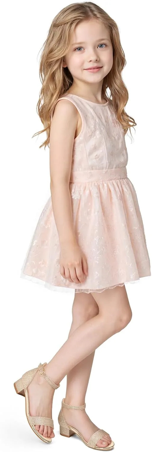 K KomForme Girls Sandals Low Heels Dress Pump Ankle Strap Open Toe Wedding Party Shoes(Toddler/Little Kids/Big Kids)