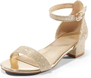 K KomForme Girls Sandals Low Heels Dress Pump Ankle Strap Open Toe Wedding Party Shoes(Toddler/Little Kids/Big Kids)