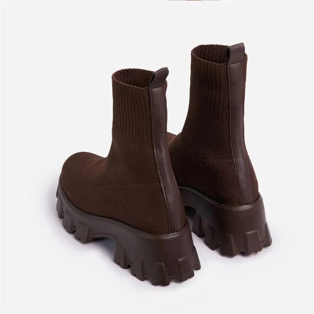 keleimusi Womens Fit Ankle Chelsea Sock Boots Platform Sole Chunky Heeled Biker Booties
