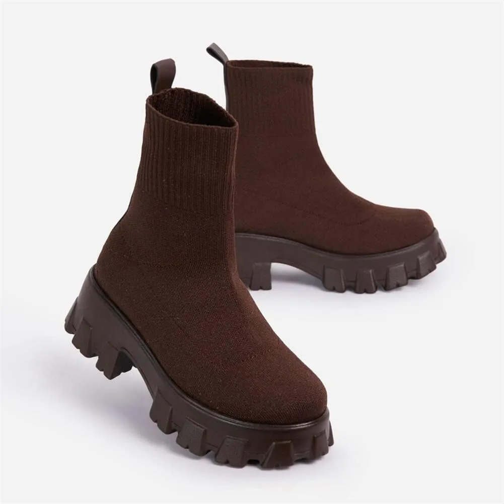 keleimusi Womens Fit Ankle Chelsea Sock Boots Platform Sole Chunky Heeled Biker Booties