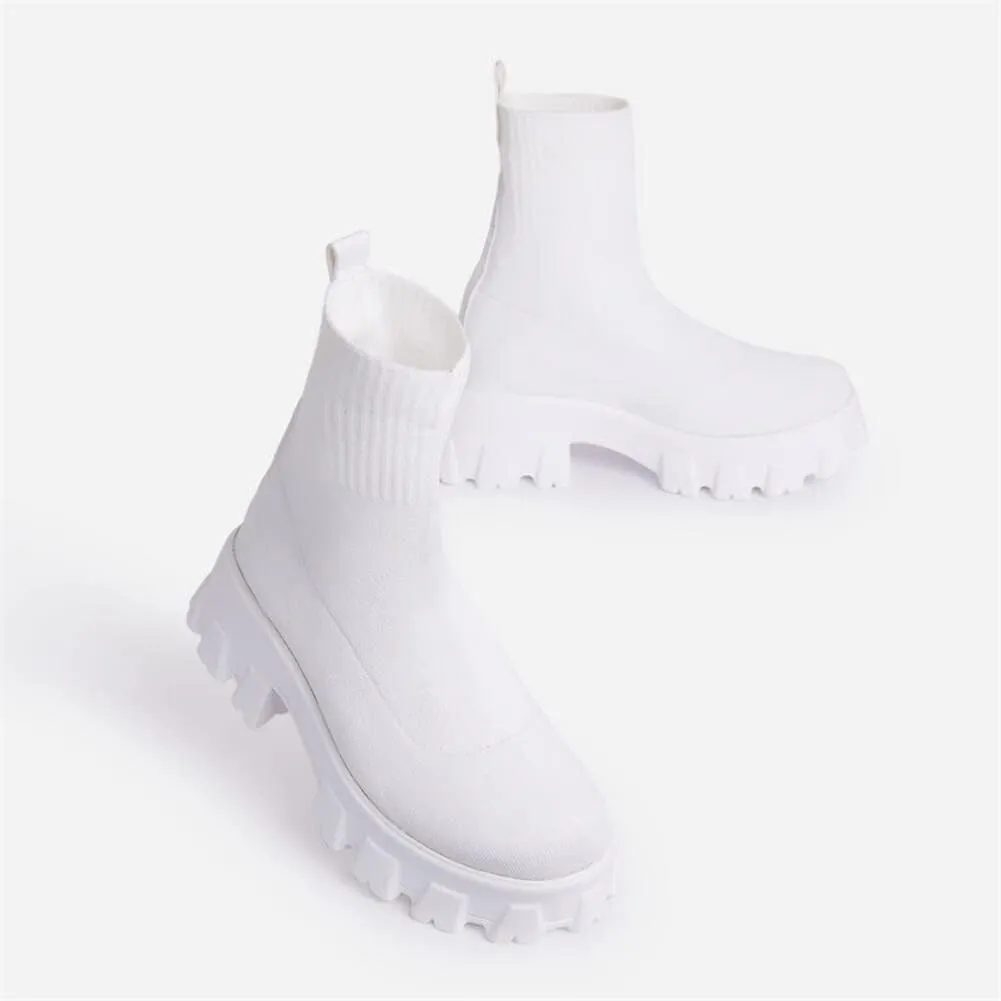 keleimusi Womens Fit Ankle Chelsea Sock Boots Platform Sole Chunky Heeled Biker Booties