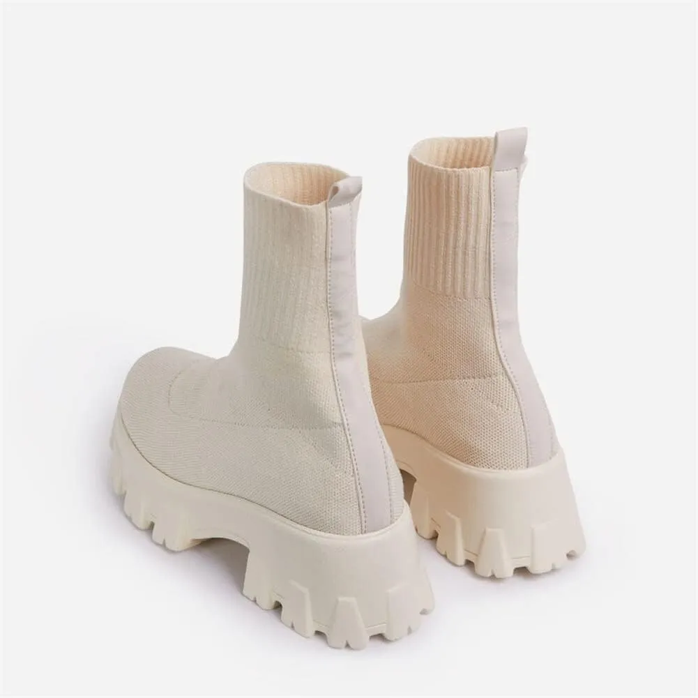 keleimusi Womens Fit Ankle Chelsea Sock Boots Platform Sole Chunky Heeled Biker Booties
