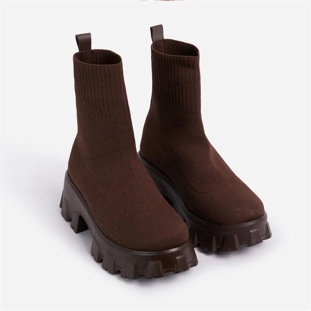 keleimusi Womens Fit Ankle Chelsea Sock Boots Platform Sole Chunky Heeled Biker Booties