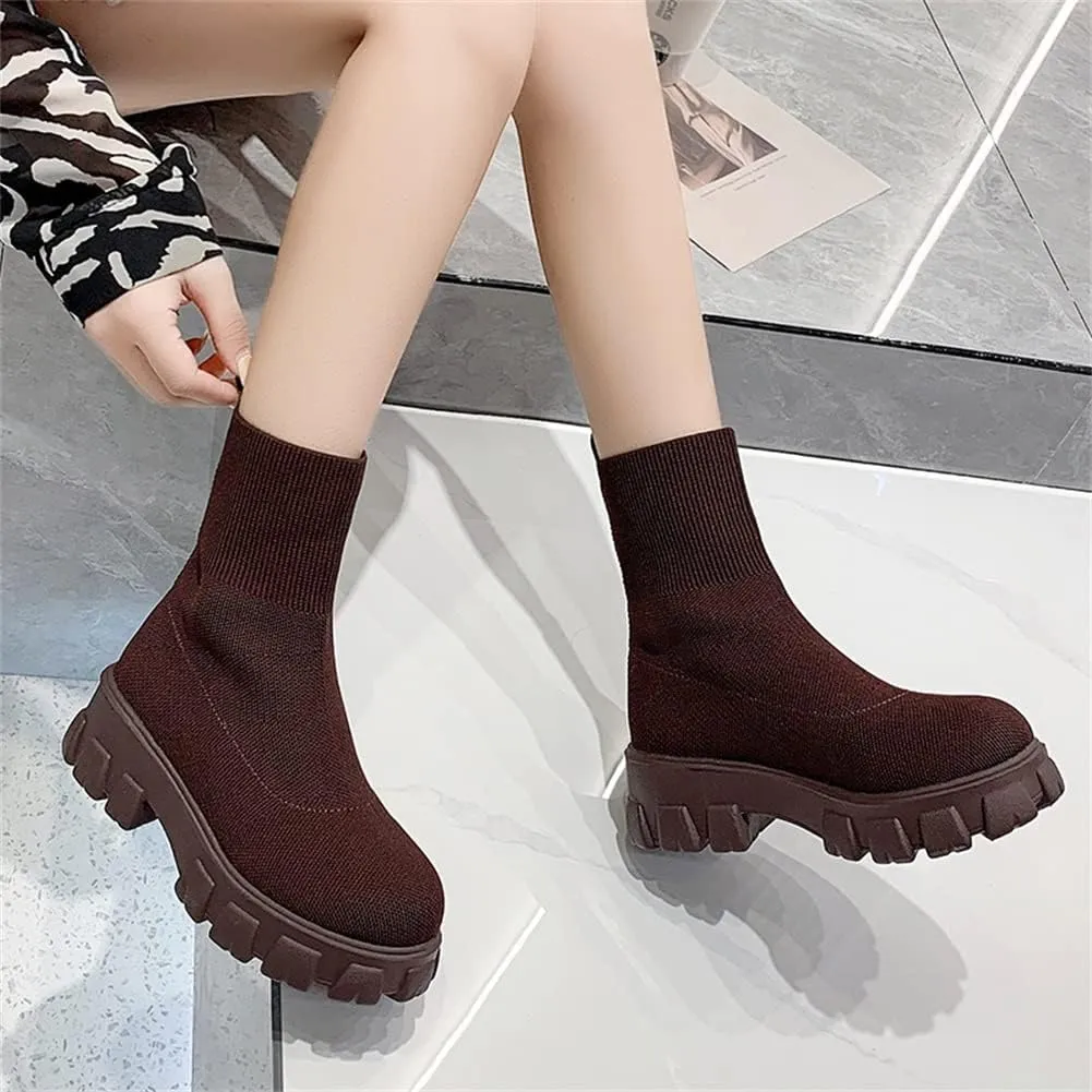 keleimusi Womens Fit Ankle Chelsea Sock Boots Platform Sole Chunky Heeled Biker Booties
