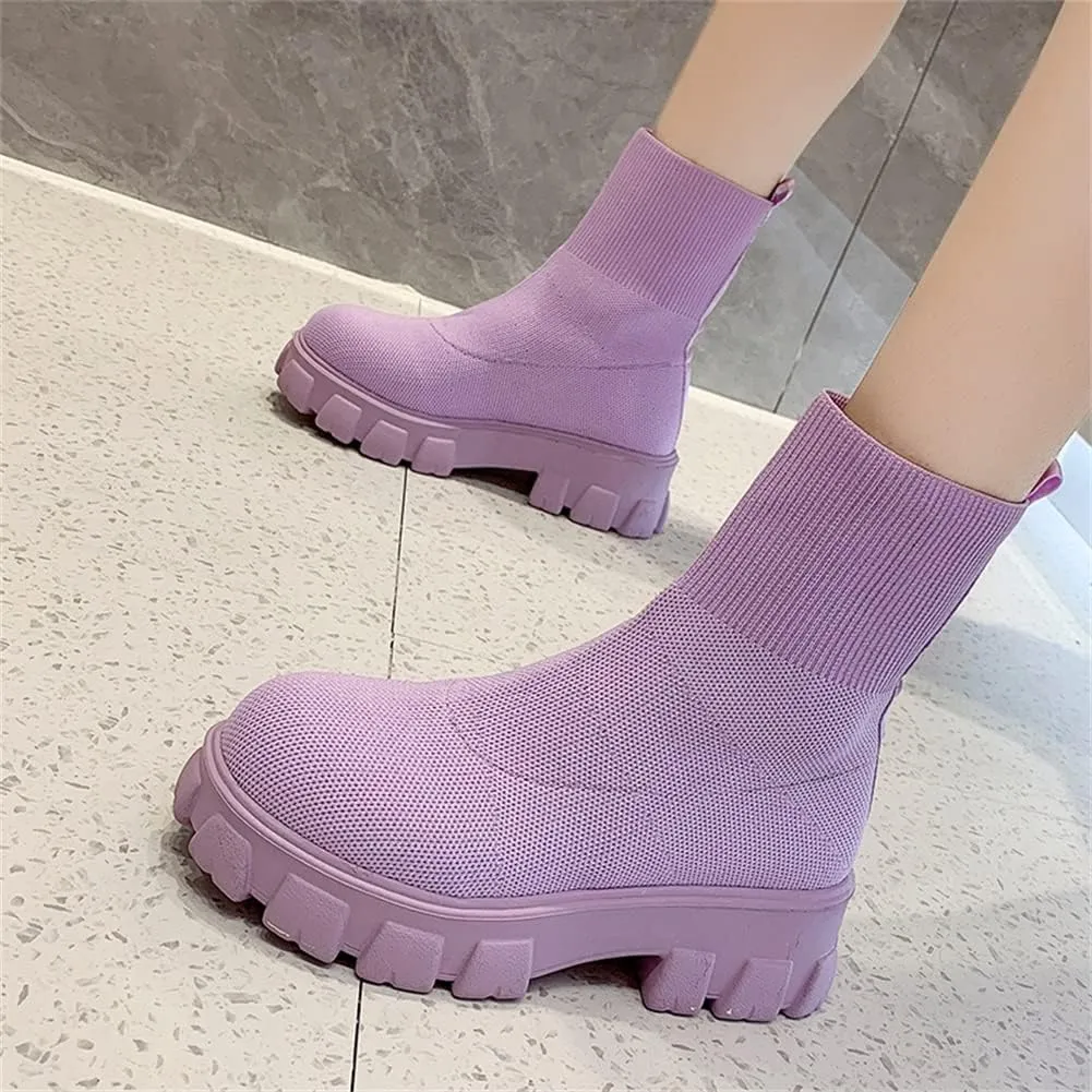 keleimusi Womens Fit Ankle Chelsea Sock Boots Platform Sole Chunky Heeled Biker Booties