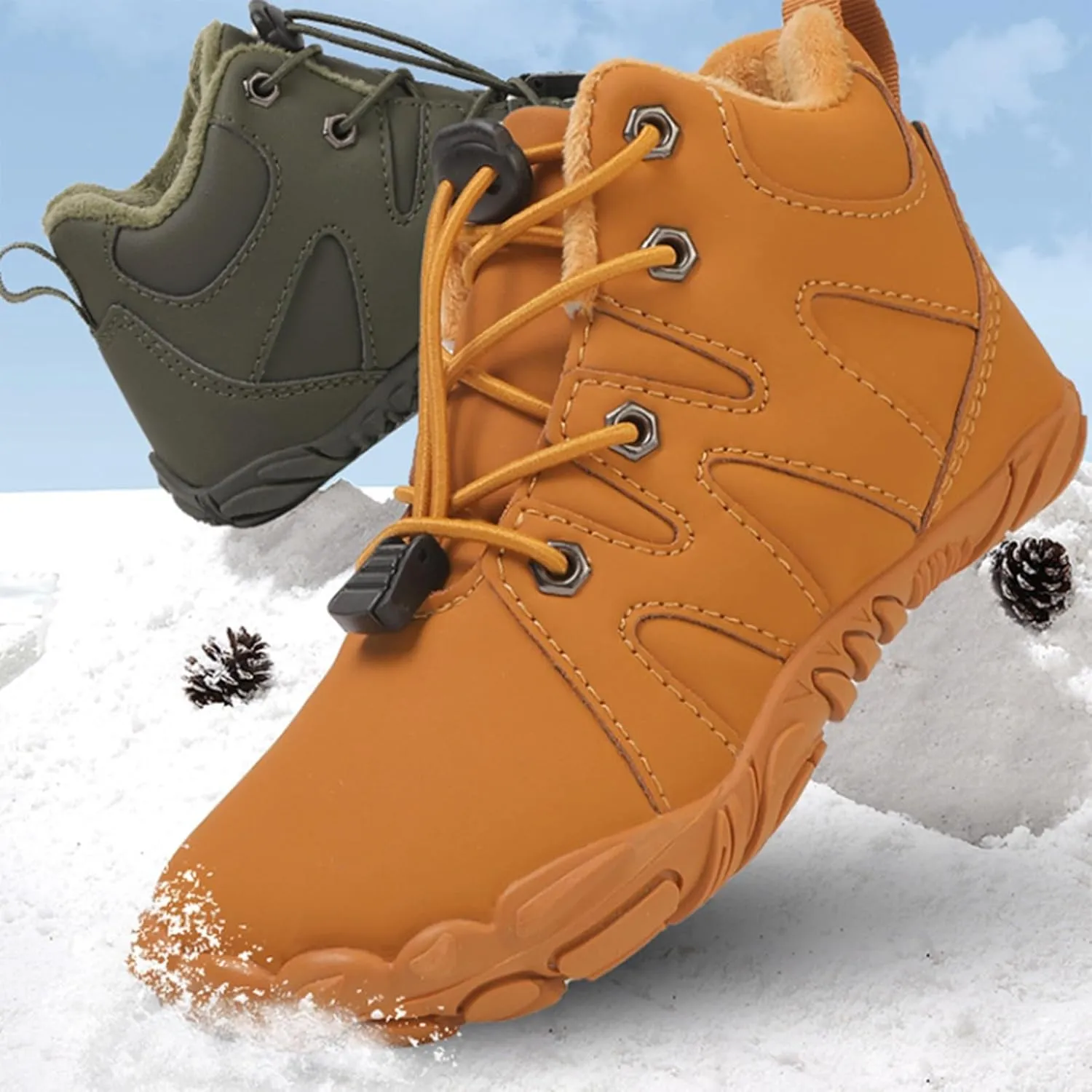 Kids 𝐖aterproof Barefoot Boots Boys Girls Winter Warm Winter Shoes Boots Wide Toe Highly Elastic Non-Slip Shoes