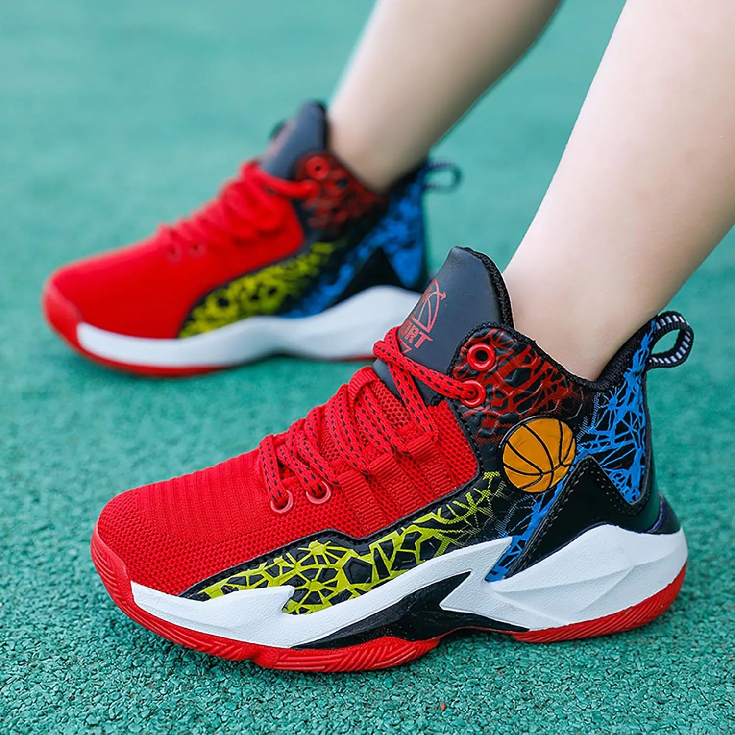 Kids Basketball Shoes High-top Sports Shoes Boys Sneakers Durable Lace-up Non-Slip Running Shoes Secure for Little Kids Big Kids