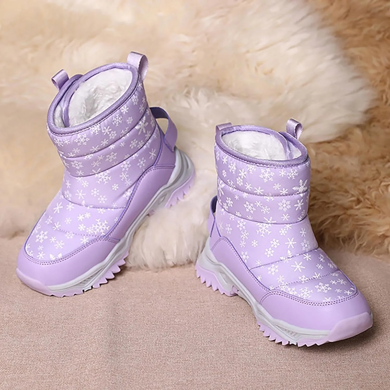 Kids Boy Girl Snow Boots Winter Outdoor Water Proof with F𝐮r Lined Cold-Weather Mid Calf Snow Slip 𝗥esistant Boots