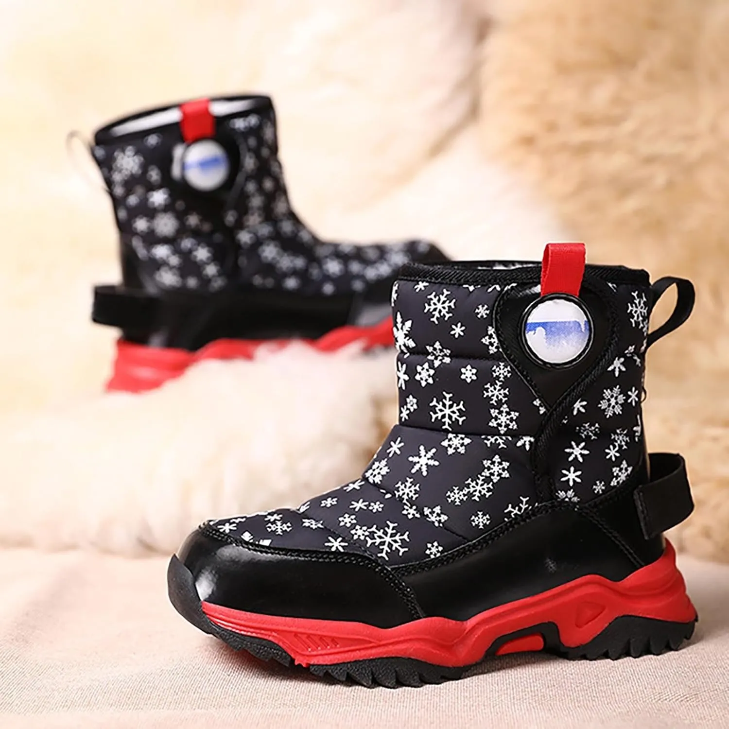 Kids Boy Girl Snow Boots Winter Outdoor Water Proof with F𝐮r Lined Cold-Weather Mid Calf Snow Slip 𝗥esistant Boots