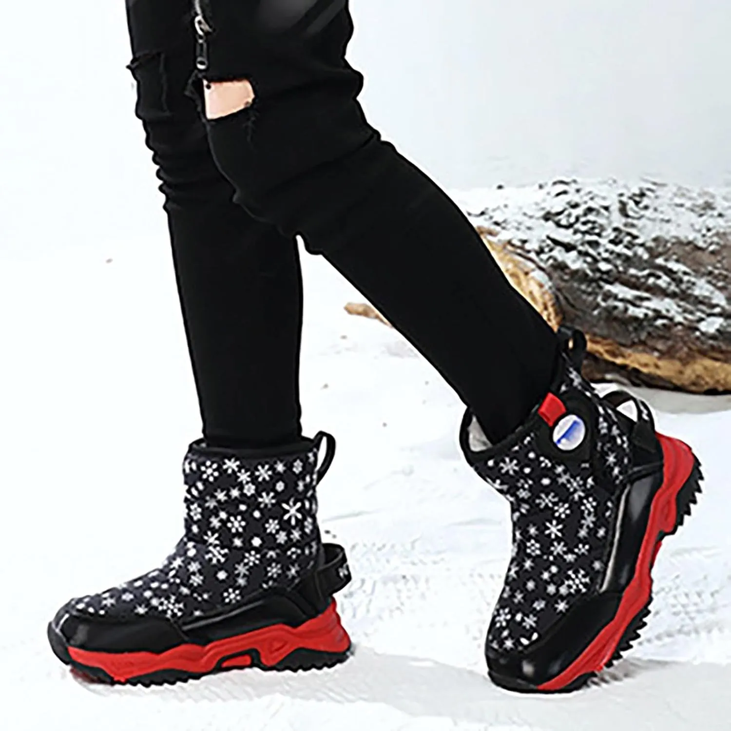 Kids Boy Girl Snow Boots Winter Outdoor Water Proof with F𝐮r Lined Cold-Weather Mid Calf Snow Slip 𝗥esistant Boots