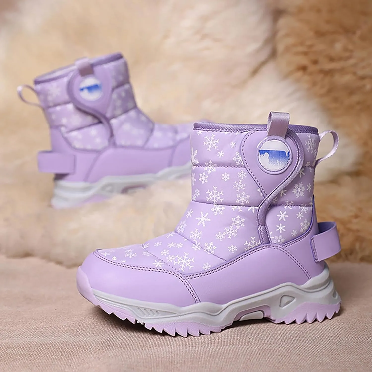 Kids Boy Girl Snow Boots Winter Outdoor Water Proof with F𝐮r Lined Cold-Weather Mid Calf Snow Slip 𝗥esistant Boots