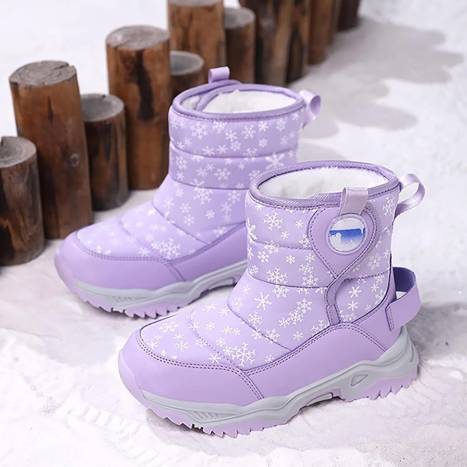 Kids Boy Girl Snow Boots Winter Outdoor Water Proof with F𝐮r Lined Cold-Weather Mid Calf Snow Slip 𝗥esistant Boots