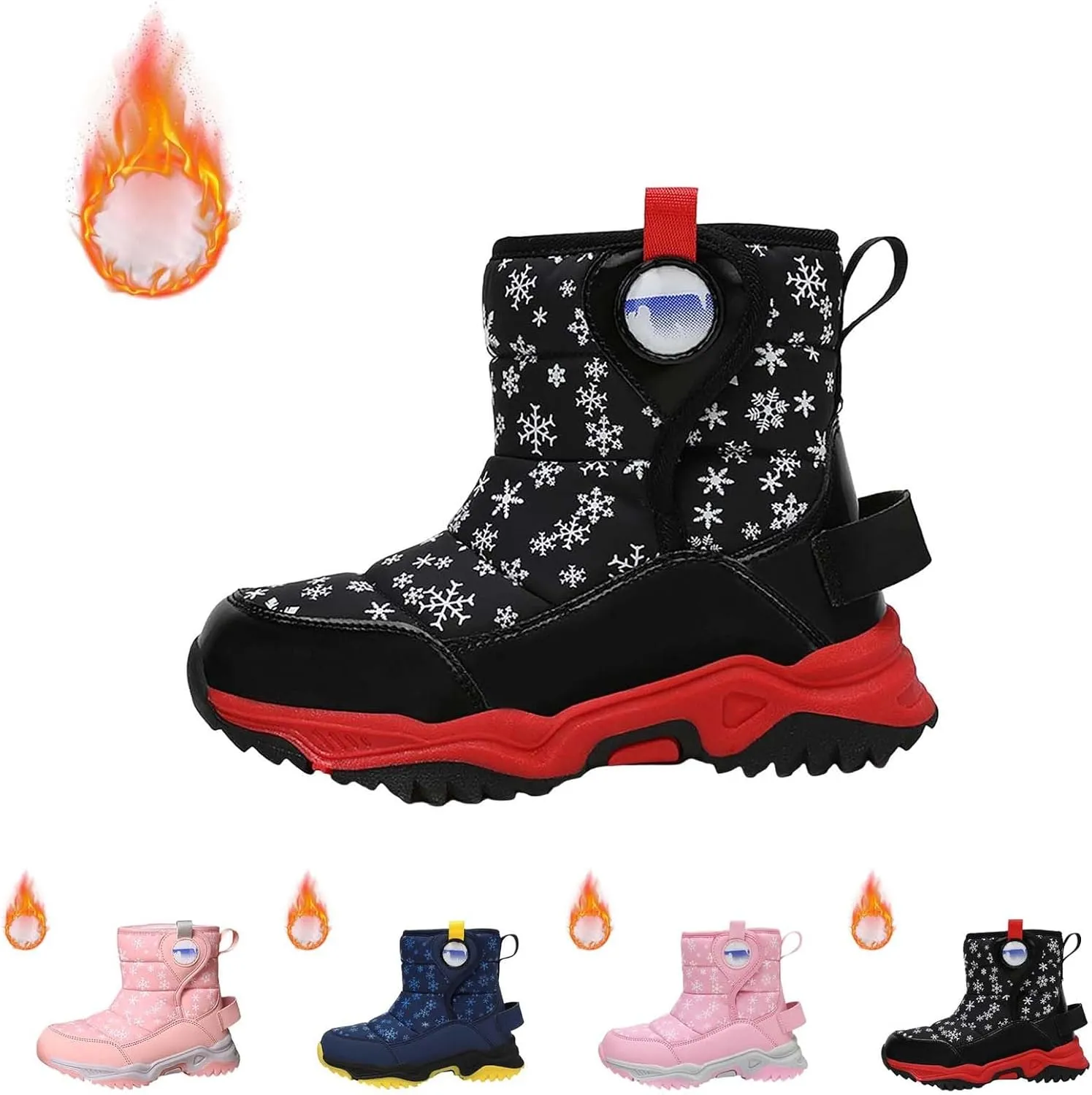 Kids Boy Girl Snow Boots Winter Outdoor Water Proof with F𝐮r Lined Cold-Weather Mid Calf Snow Slip 𝗥esistant Boots