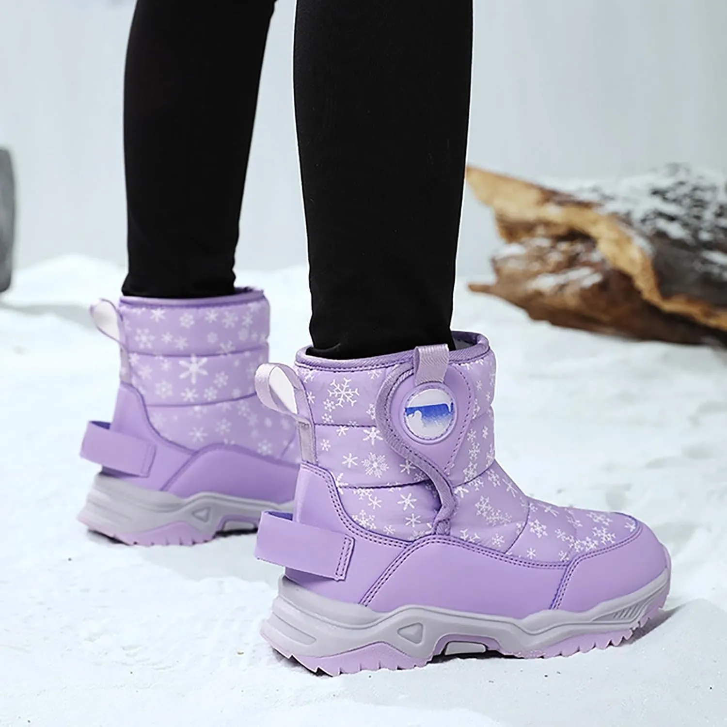 Kids Boy Girl Snow Boots Winter Outdoor Water Proof with F𝐮r Lined Cold-Weather Mid Calf Snow Slip 𝗥esistant Boots